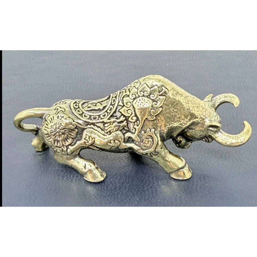 Brass Bull Figurine Miniature Strength Totem Altar Decor Spirit Animal 70s Style